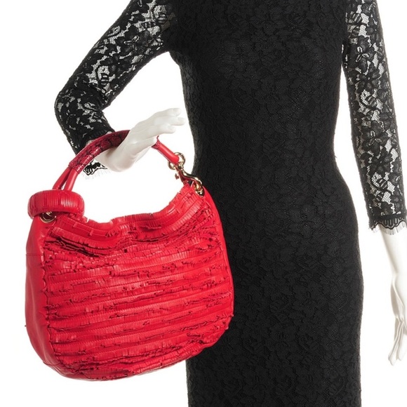 Jimmy Choo Handbags - Jimmy Choo Red Suede Leather and Snakeskin Fringe Hobo Shoulder Bag
